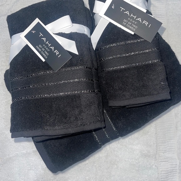 Tahari Home 6 Pc Towel Set 2 Bath 2 Hand 2 Fingertip Cotton Solid Black NWT - Picture 3 of 7